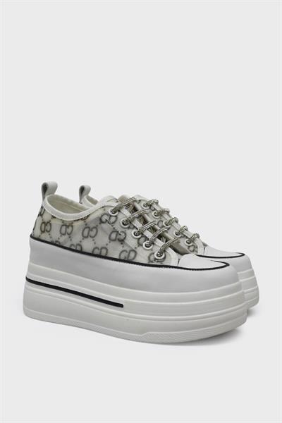 Guja Kadın Yazlık Yüksek Taban Sneakers Beyaz Gri BLG23Y345-11