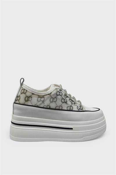 Guja Kadın Yazlık Yüksek Taban Sneakers Beyaz Gri BLG23Y345-11