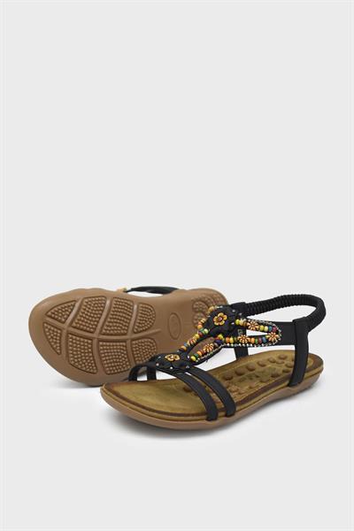 Guja Kız Çocuk Boncuklu Lastikli Sandalet Siyah BLG23Y157-24