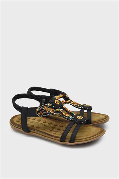 Guja Kız Çocuk Boncuklu Lastikli Sandalet Siyah BLG23Y157-24