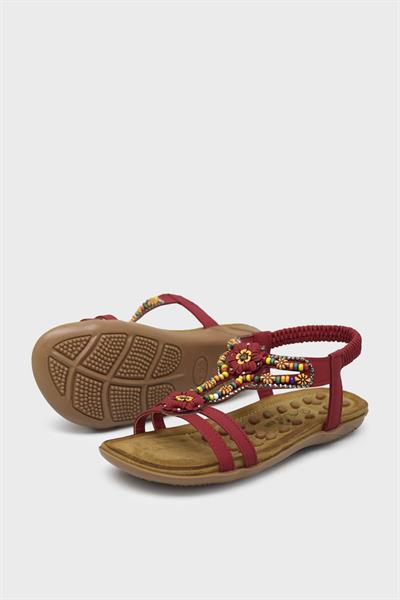 Guja Kız Çocuk Boncuklu Lastikli Sandalet Kırmızı BLG23Y157-24