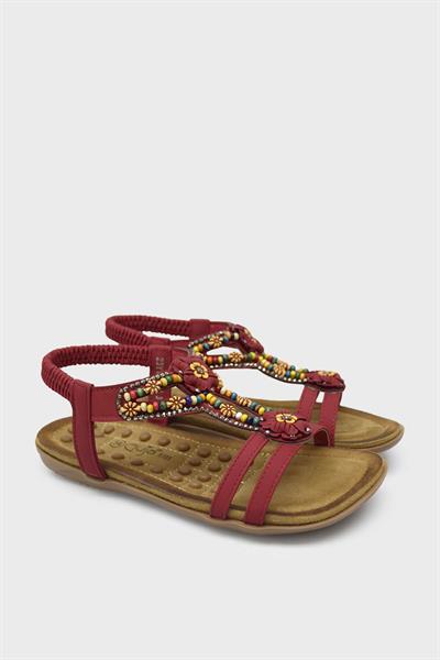 Guja Kız Çocuk Boncuklu Lastikli Sandalet Kırmızı BLG23Y157-24