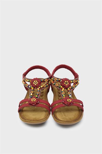 Guja Kız Çocuk Boncuklu Lastikli Sandalet Kırmızı BLG23Y157-24