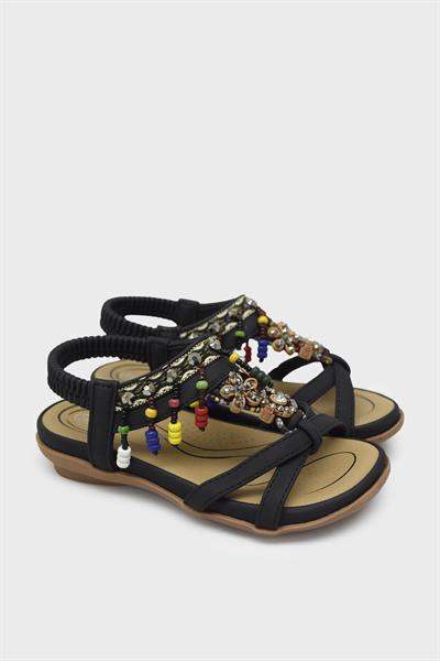 Guja Kız Çocuk Günlük Boncuklu Sandalet Siyah BLG23Y158-12