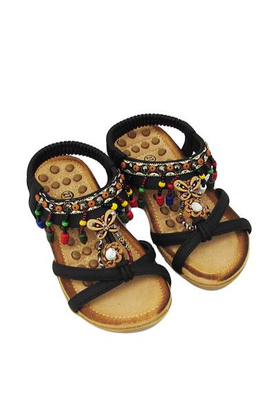 Guja Kız Çocuk Lastikli Boncuklu Sandalet Siyah G22Y154