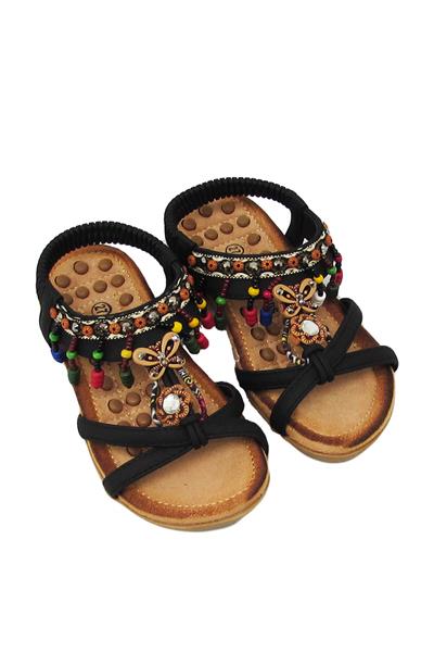 Guja Kız Çocuk Lastikli Boncuklu Sandalet Siyah G22Y154