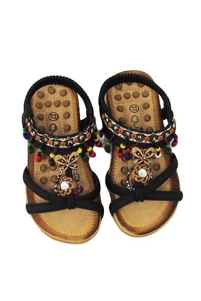 Guja Kız Çocuk Lastikli Boncuklu Sandalet Siyah G22Y154