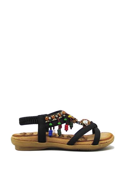 Guja Kız Çocuk Lastikli Boncuklu Sandalet Siyah G22Y154