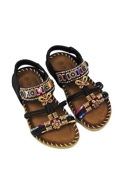 Guja Kız Çocuk Lastikli Taş Detaylı Sandalet Siyah BLG22Y154-3