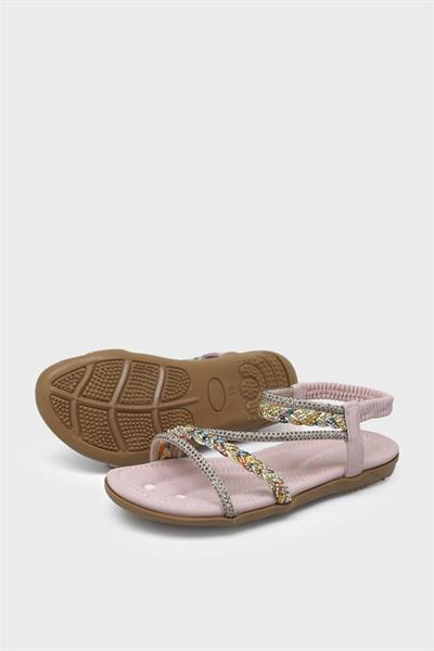 Guja Kız Çocuk Örgü Detaylı Taşlı Sandalet Pudra BLG23Y158-7