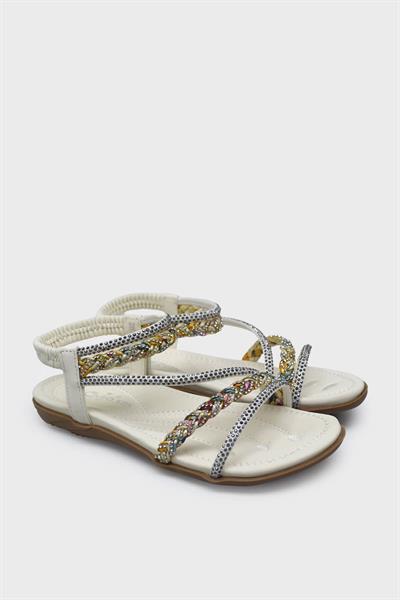 Guja Kız Çocuk Örgü Detaylı Taşlı Sandalet Beyaz BLG23Y158-7