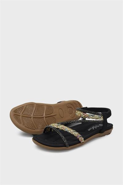 Guja Kız Çocuk Örgü Detaylı Taşlı Sandalet Siyah BLG23Y158-7