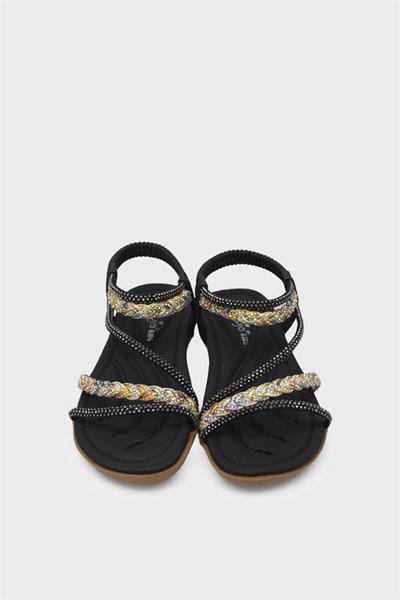 Guja Kız Çocuk Örgü Detaylı Taşlı Sandalet Siyah BLG23Y158-7