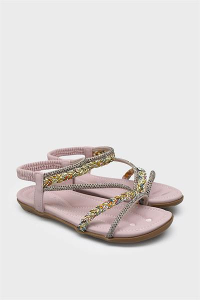Guja Kız Çocuk Örgü Detaylı Taşlı Sandalet Pudra BLG23Y158-7