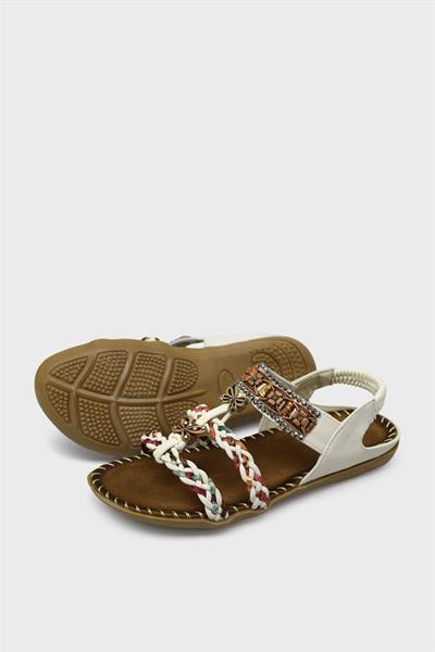 Guja Kız Çocuk Örgülü Taş Detaylı Sandalet Beyaz BLG22Y152-14