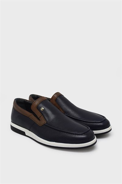 Kanuga Erkek Casual Deri Ayakkabı Lacivert Kahve K-FSC2770