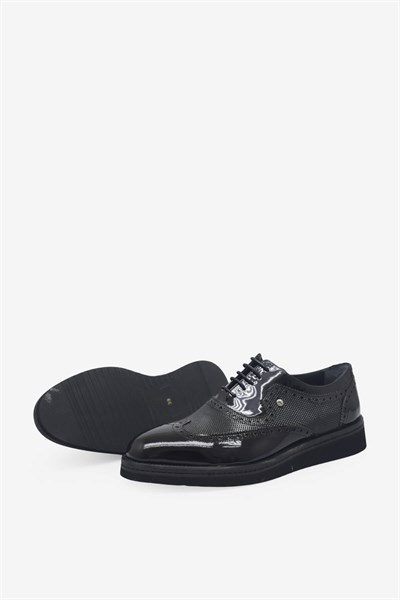 Kanuga Erkek Klasik Deri Ayakkabı Siyah Rugan K-FSC3254