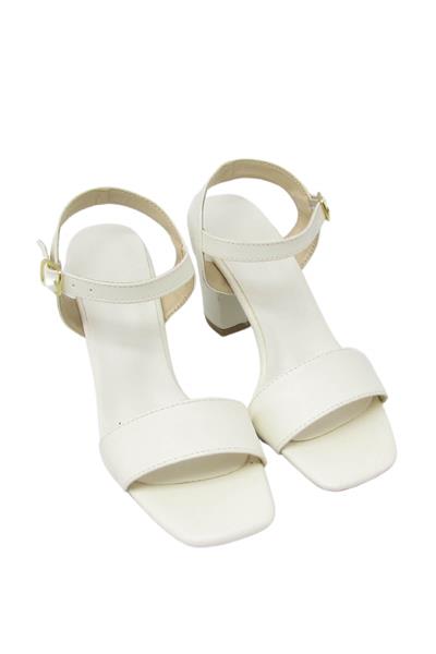 Kanuga Kadın Bilekten Bağlı Topuklu Sandalet Beyaz BB2022-61