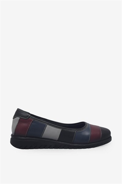 Kanuga Kadın Comfort Deri Ayakkabı Siyah Bordo EVD-2729
