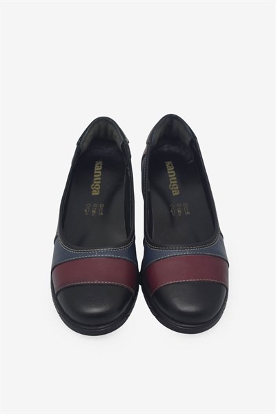 Kanuga Kadın Comfort Deri Ayakkabı Siyah Bordo EVD-2729