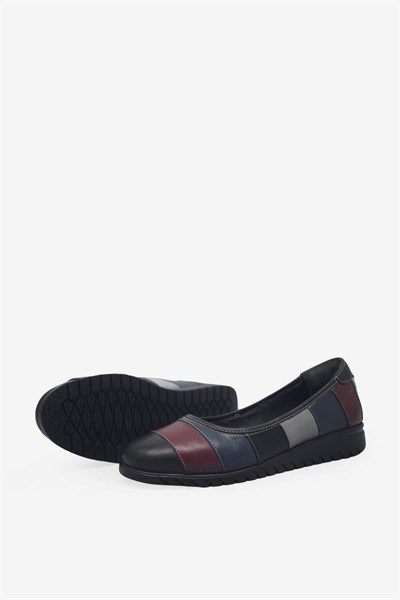 Kanuga Kadın Comfort Deri Ayakkabı Siyah Bordo EVD-2729