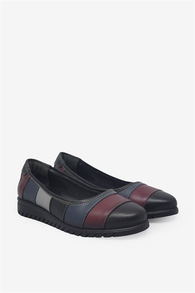 Kanuga Kadın Comfort Deri Ayakkabı Siyah Bordo EVD-2729