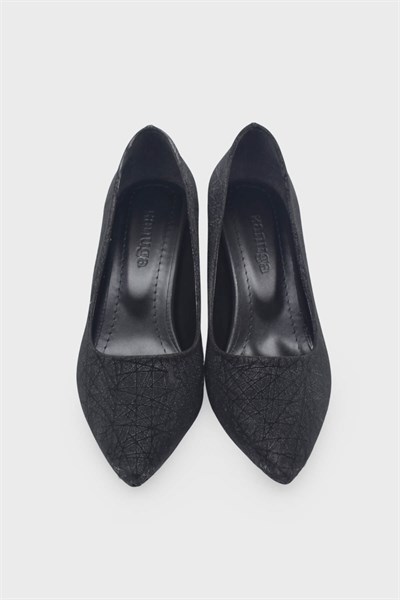 Kanuga Kadın Kadeh Topuk Stiletto Siyah Simli LPA1110-1