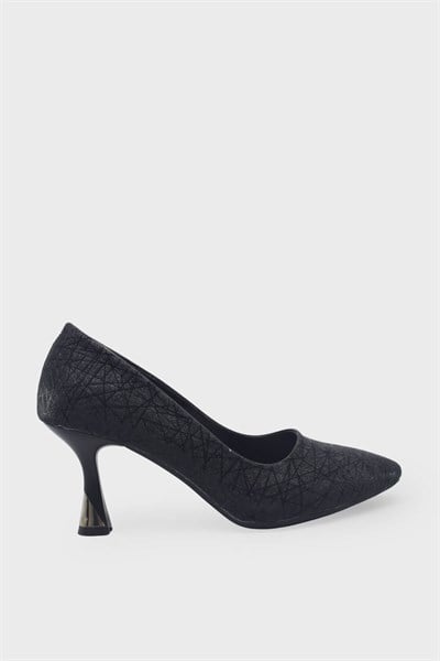 Kanuga Kadın Kadeh Topuk Stiletto Siyah Simli LPA1110-1