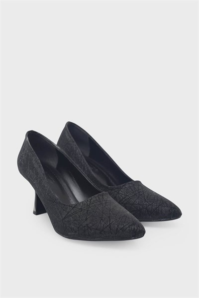 Kanuga Kadın Kadeh Topuk Stiletto Siyah Simli LPA1110-1