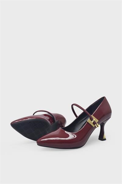 Kanuga Kadın Kemer Detaylı Stiletto Bordo Rugan LPA1169