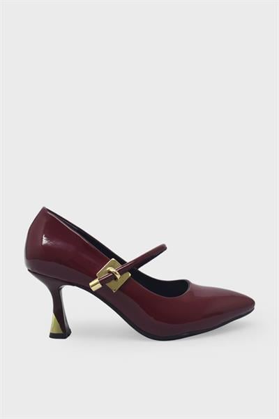 Kanuga Kadın Kemer Detaylı Stiletto Bordo Rugan LPA1169