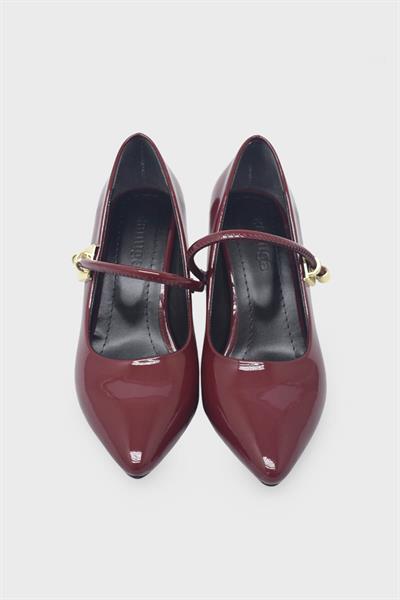 Kanuga Kadın Kemer Detaylı Stiletto Bordo Rugan LPA1169