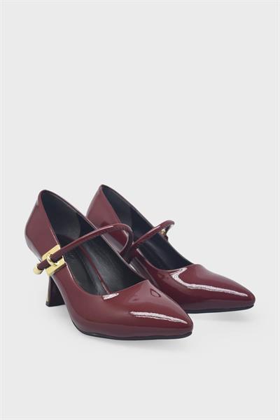 Kanuga Kadın Kemer Detaylı Stiletto Bordo Rugan LPA1169