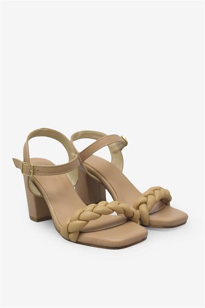 Kanuga Kadın Örgü Desenli Topuklu Sandalet Nut BB2022-75