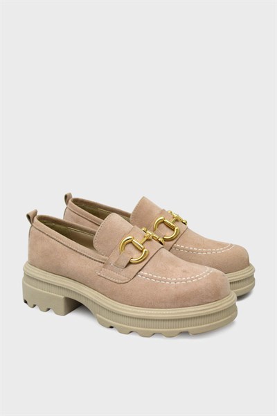 Kanuga Kadın Toka Detaylı Süet Loafer Bej ASL-7453