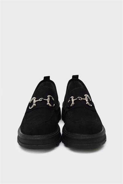 Kanuga Kadın Toka Detaylı Süet Loafer Siyah ASL-7453