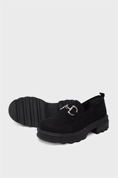 Kanuga Kadın Toka Detaylı Süet Loafer Siyah ASL-7453