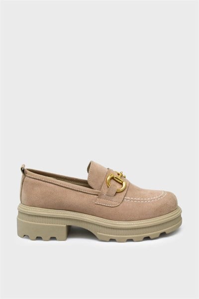 Kanuga Kadın Toka Detaylı Süet Loafer Bej ASL-7453