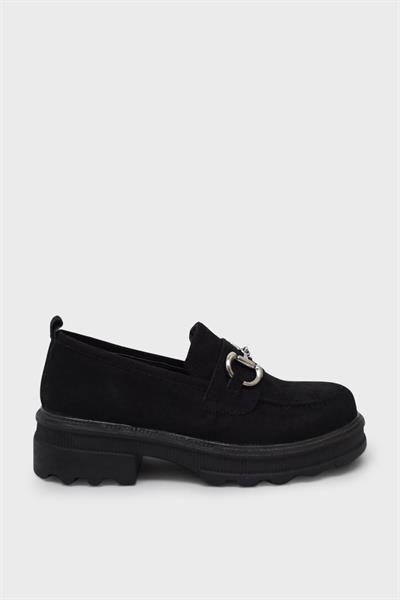 Kanuga Kadın Toka Detaylı Süet Loafer Siyah ASL-7453