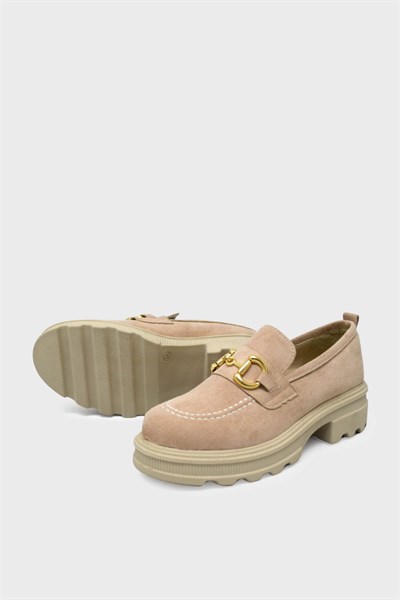 Kanuga Kadın Toka Detaylı Süet Loafer Bej ASL-7453