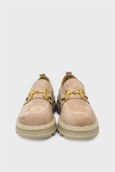 Kanuga Kadın Toka Detaylı Süet Loafer Bej ASL-7453