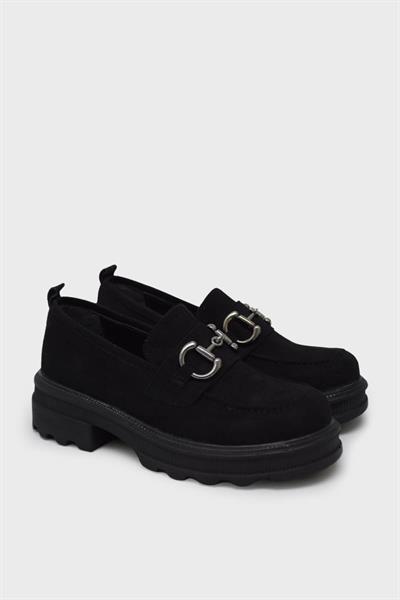 Kanuga Kadın Toka Detaylı Süet Loafer Siyah ASL-7453
