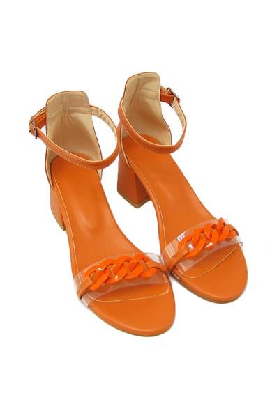 Kanuga Kadın Tokalı Topuklu Sandalet Turuncu BB2022-47