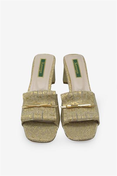 Kanuga Kadın Topuklu Terlik Gold Desenli LPA7510