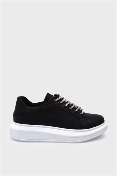 Kanuga Kadın Yüksek Taban Sneakers Siyah Beyaz ASL-859