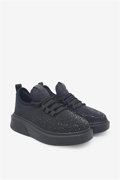 Kanuga Kadn Taşlı Yüksek Taban Sneaker Siyah RSL404