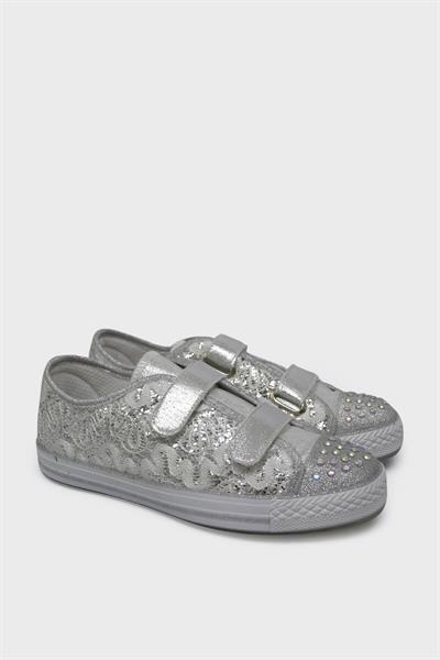 Kanuga Kız Çocuk Taş Detaylı Cırtlı Converse Ayakkabı Gümüş MAGL1216