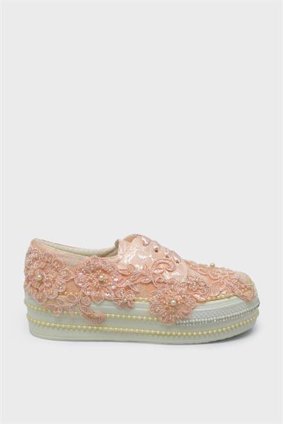Meshure Kadın Gelin Sneakers Ayakkabı Pudra MSRE001