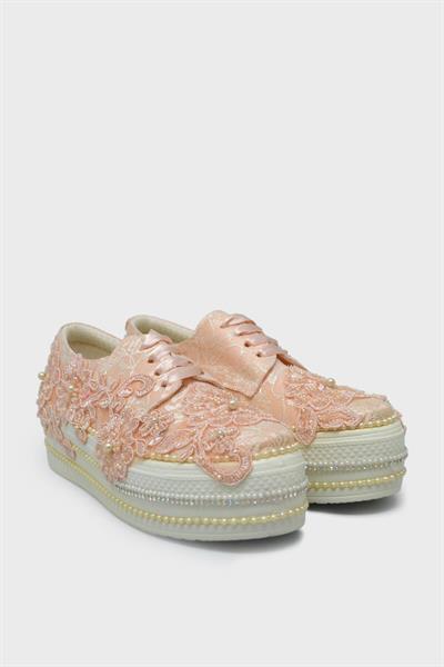 Meshure Kadın Gelin Sneakers Ayakkabı Pudra MSRE001