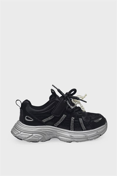 Minican Kız Çocuk Kurdeleli Cırtlı Sneaker Siyah MNCN10